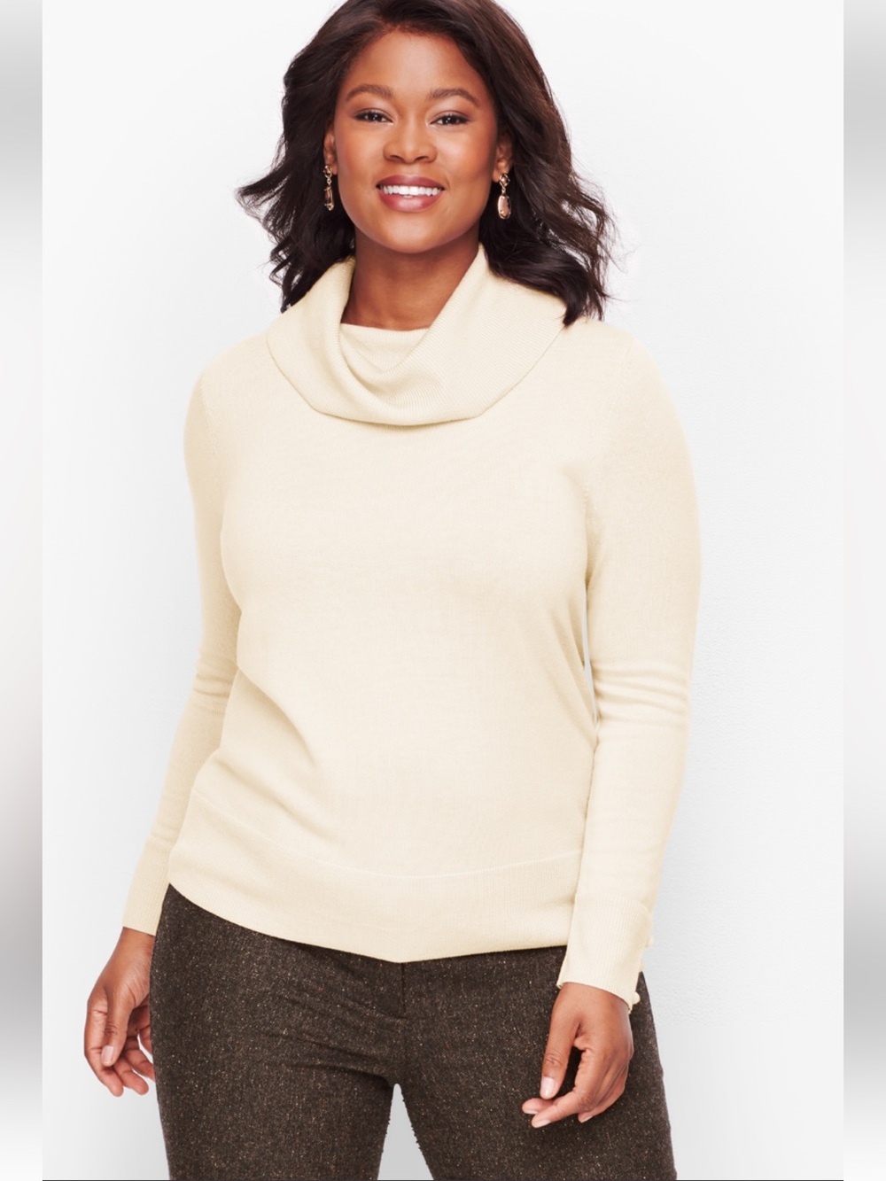 Talbots Petite Ivory 100% Marino Wool Cowl Neck Sweater Size Small Petite